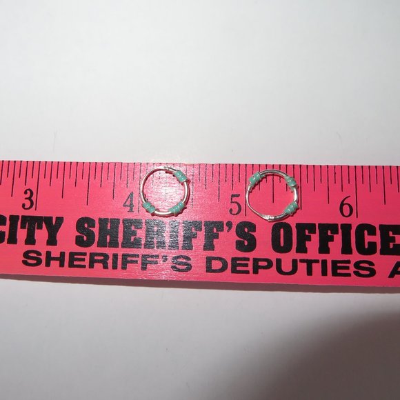 Sterling Silver Green Enamel Accents Hoops Huggies Earrings - Picture 12 of 12